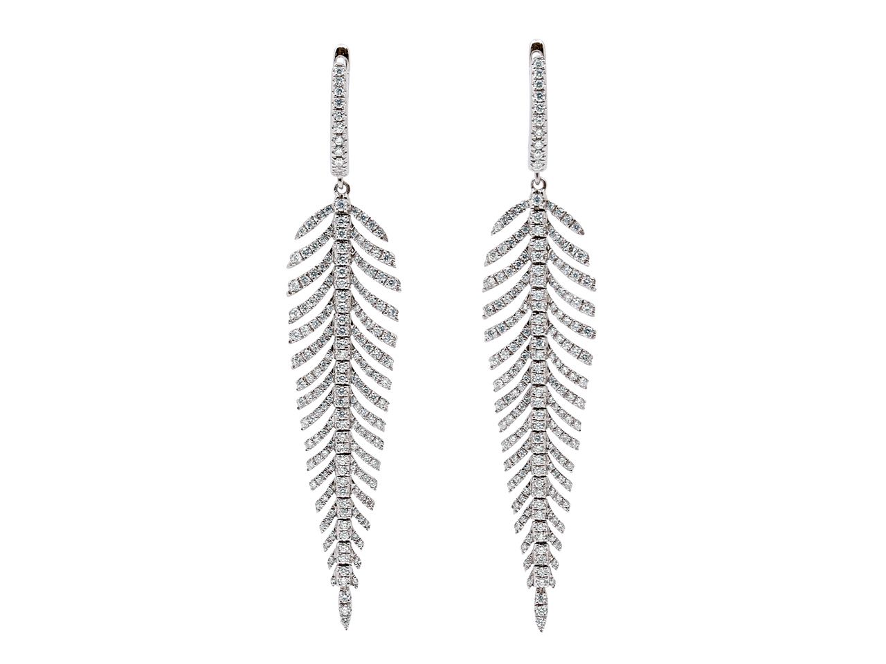 Diamond Feather Earrings in 18K White Gold, Large