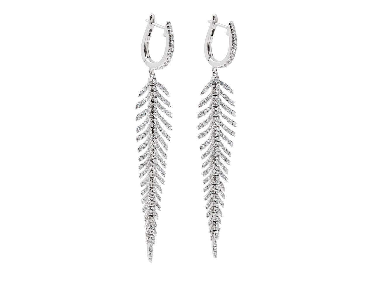 Diamond Feather Earrings in 18K White Gold, Large