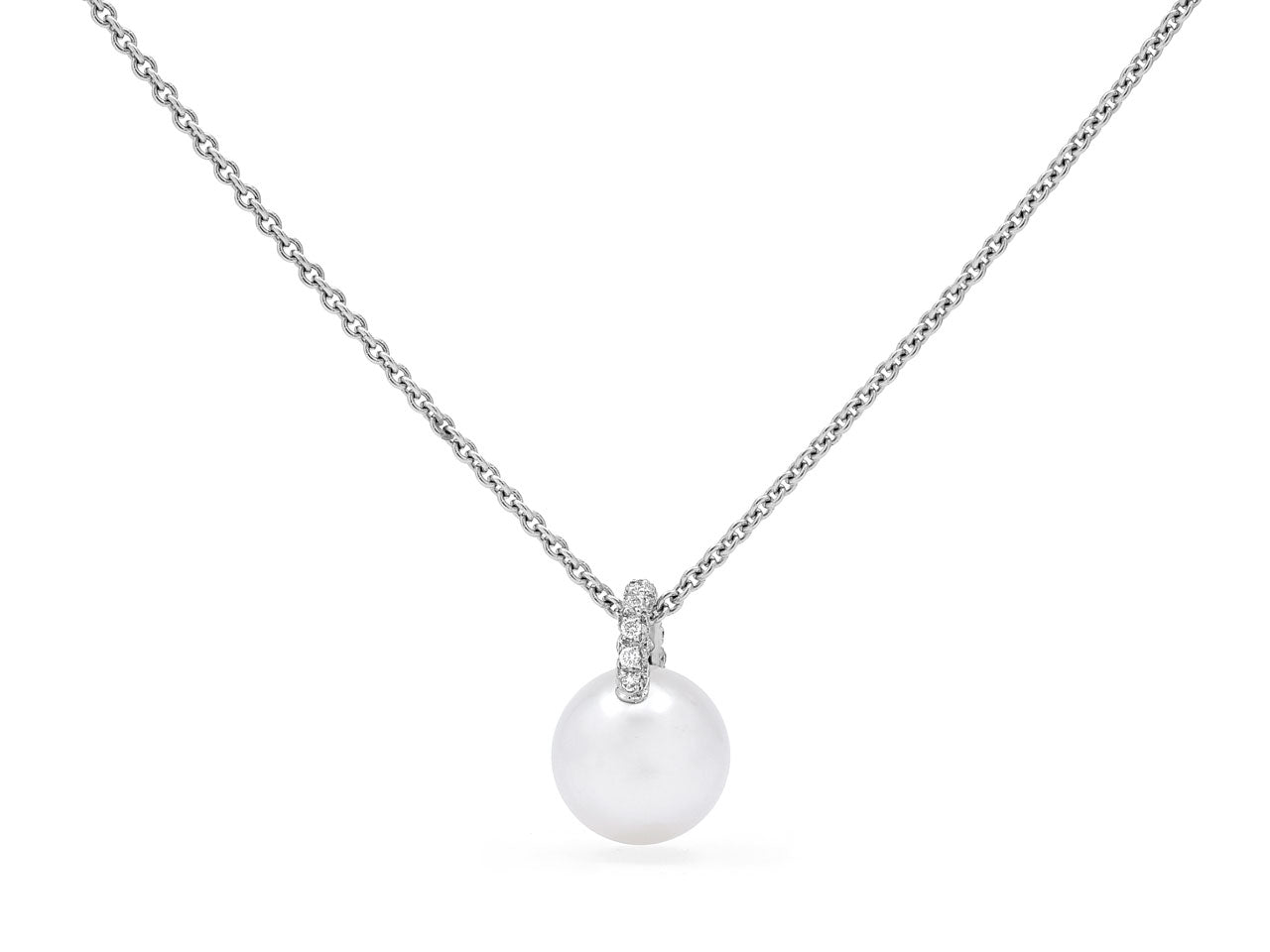 Pearl and Diamond Pendant in 18K White Gold