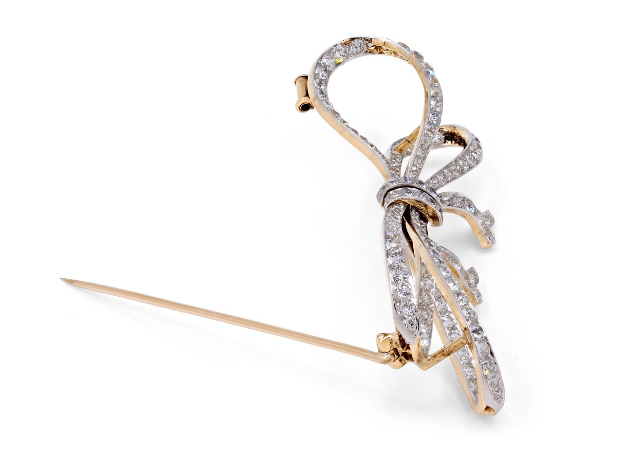 Antique Edwardian Shreve & Co. Diamond Bow Brooch in 18K Gold