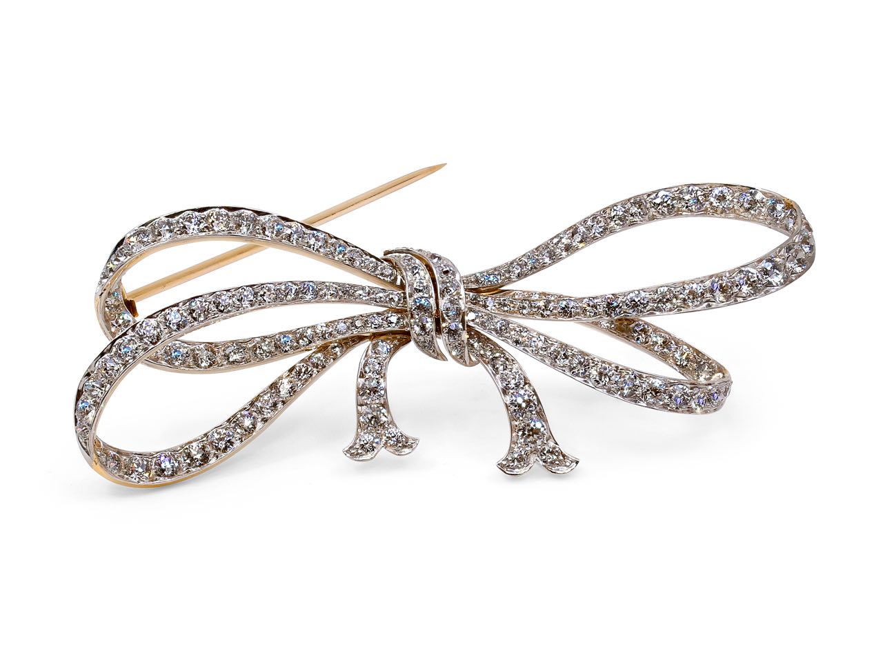 Antique Edwardian Shreve & Co. Diamond Bow Brooch in 18K Gold