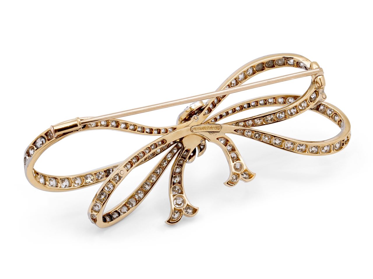 Antique Edwardian Shreve & Co. Diamond Bow Brooch in 18K Gold