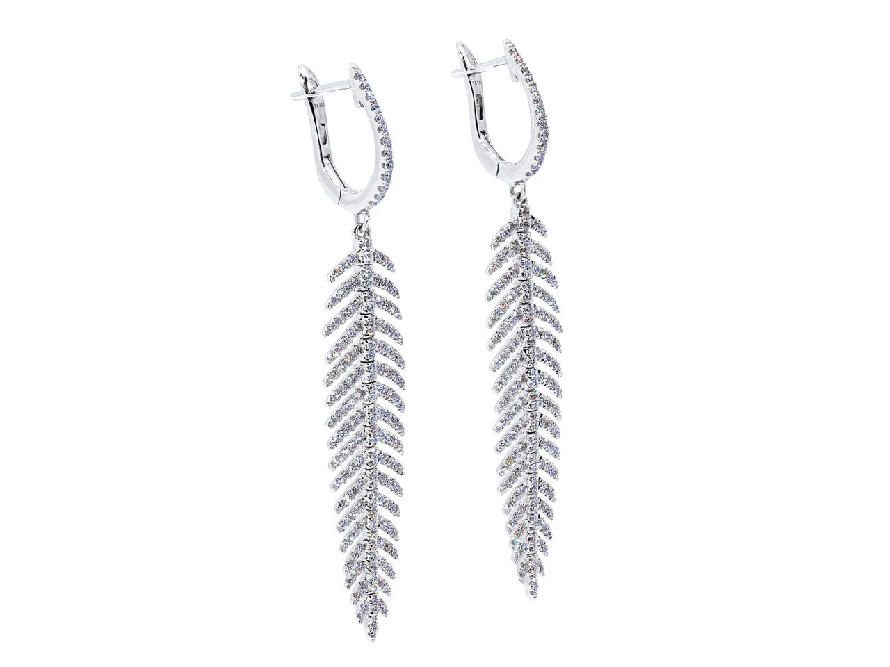 Diamond Feather Earrings in 18K White Gold, Medium