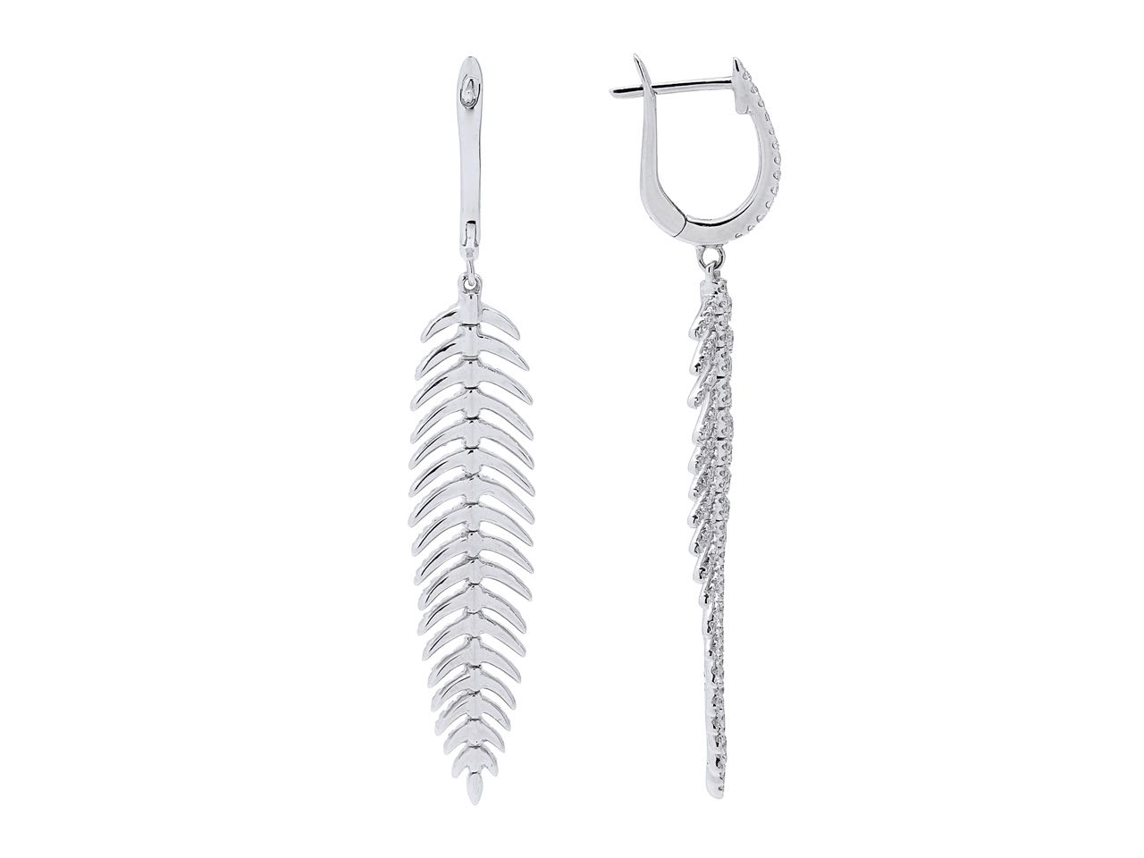 Diamond Feather Earrings in 18K White Gold, Medium