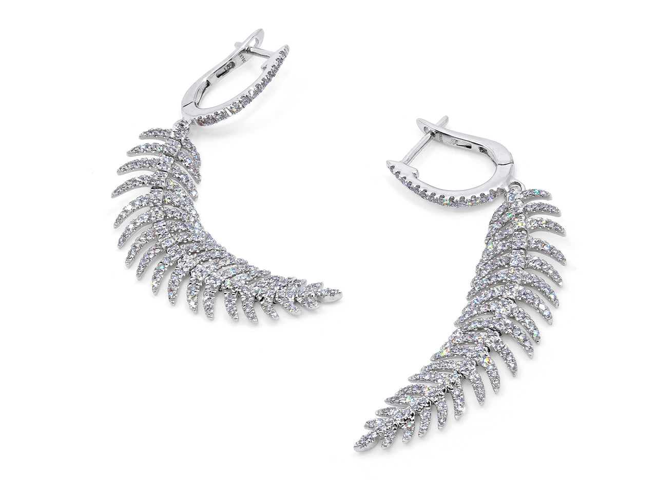 Diamond Feather Earrings in 18K White Gold, Medium