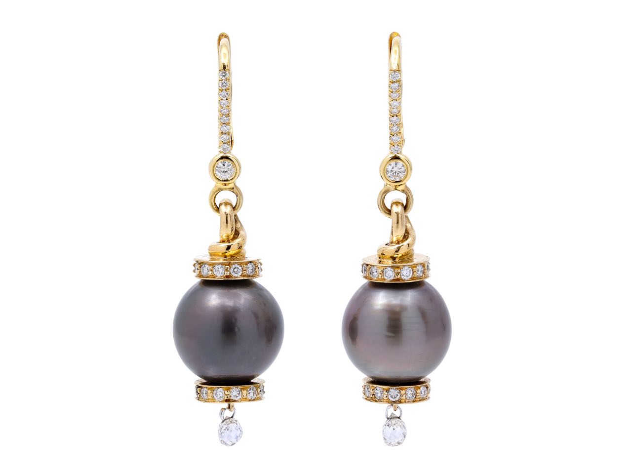 Beladora 'Bespoke' Tahitian Pearl and Diamond Earrings in 18K Gold