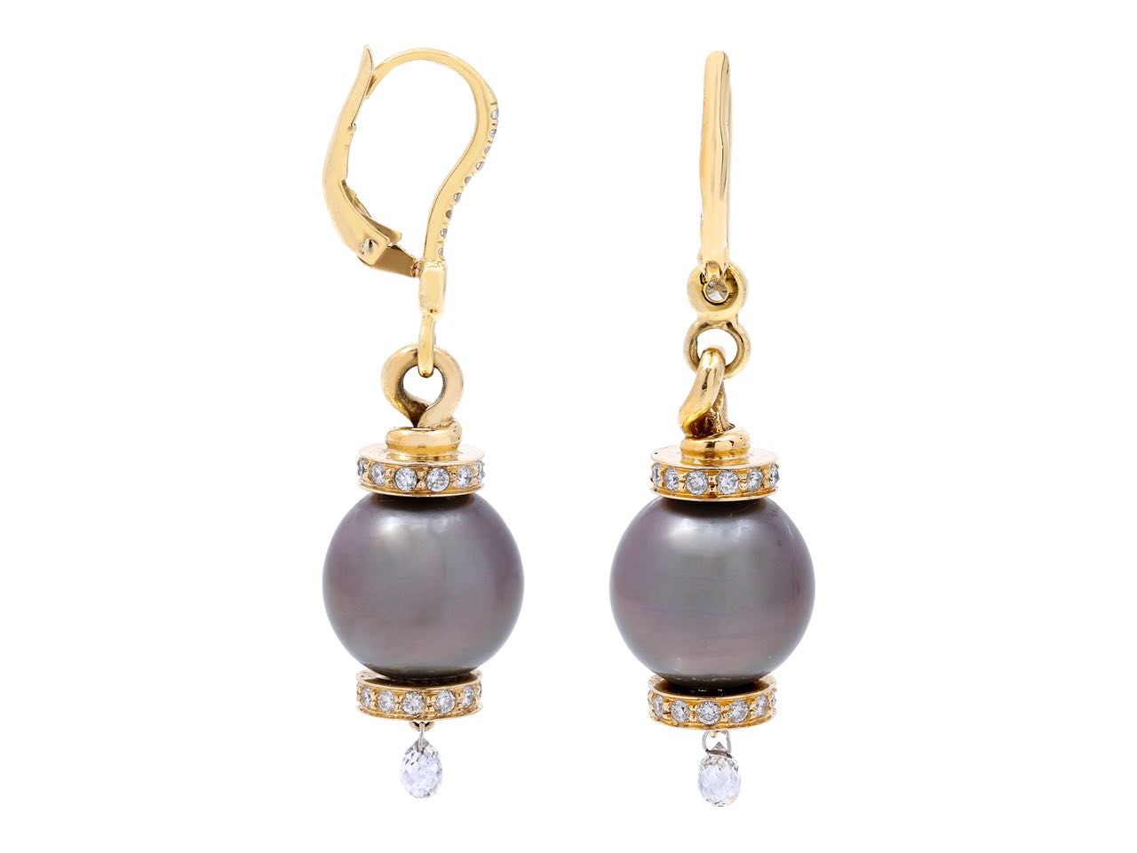 Beladora 'Bespoke' Tahitian Pearl and Diamond Earrings in 18K Gold