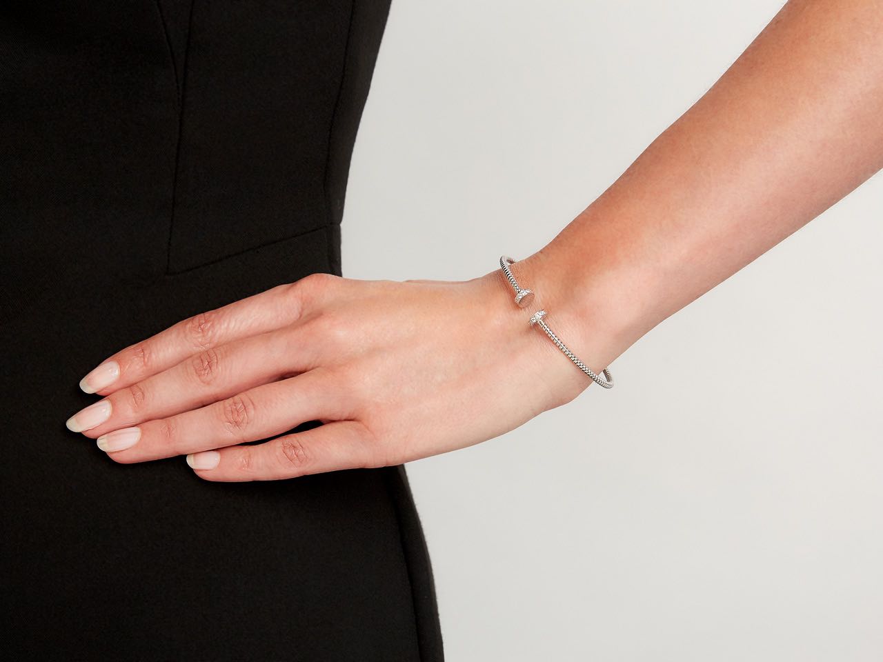 Skinny Tubogas Nail Head Bracelet in 18K White Gold, by Beladora