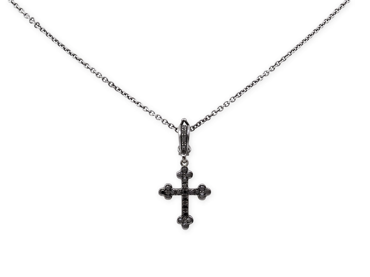 Cynthia Bach Black Diamond Cross Pendant in 18K Blackened Gold