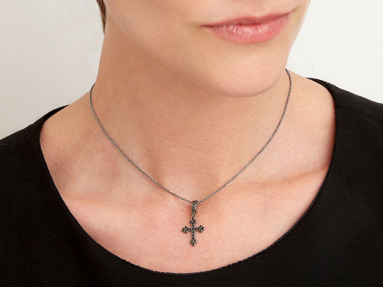 Cynthia Bach Black Diamond Cross Pendant in 18K Blackened Gold