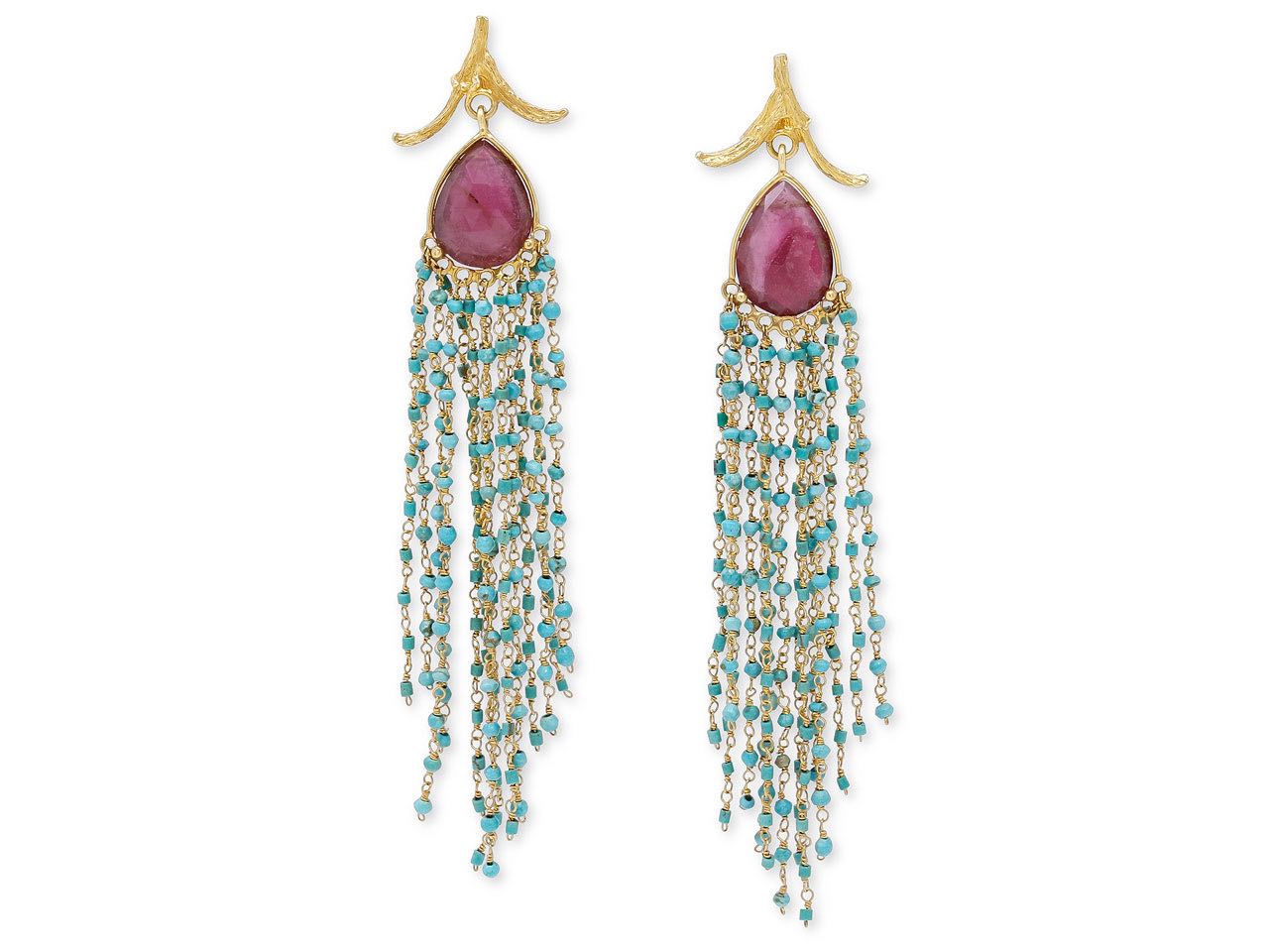 K. Brunini Tourmaline and Turquoise Cascade Earrings in 18K Gold