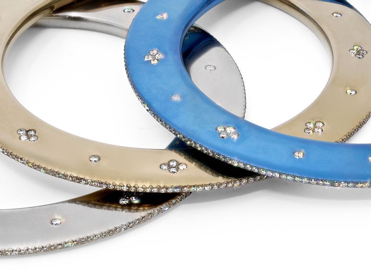 Set of Three Titanium and Diamond Bangles, by La Reina