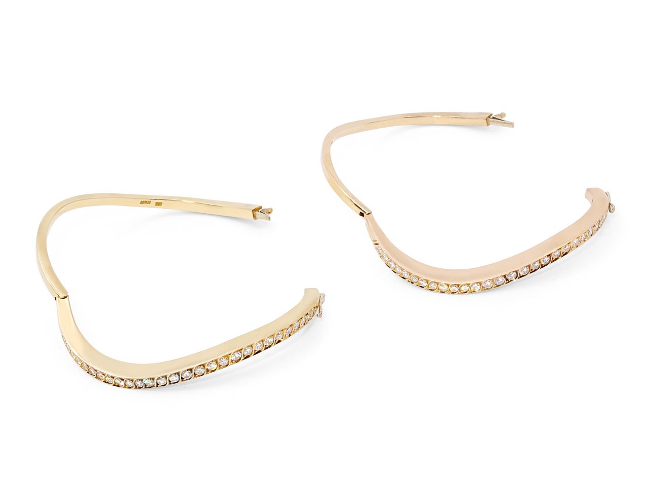 Pair of Diamond Wave Bangles in 18K Yellow and Rose Gold