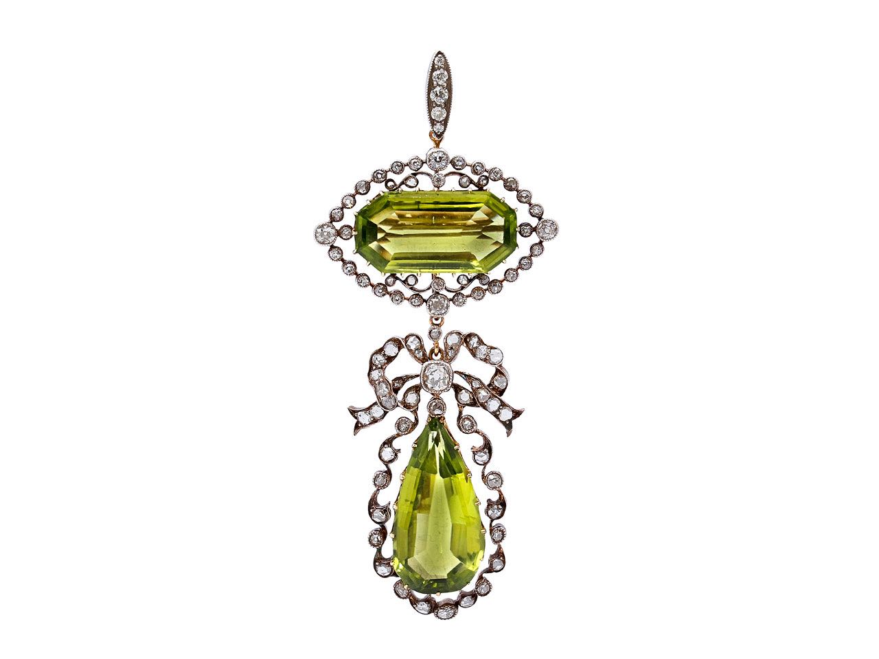 Antique Edwardian Diamond and Peridot Pendant in 14K Gold