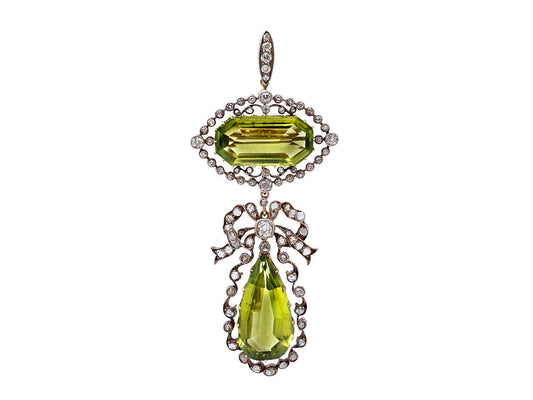 Antique Edwardian Diamond and Peridot Pendant in 14K Gold