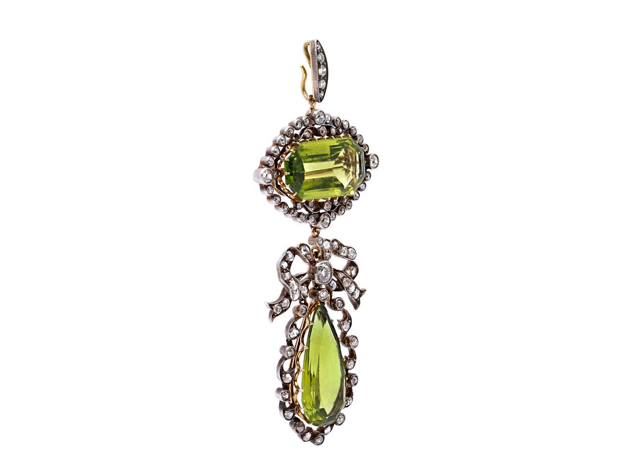 Antique Edwardian Diamond and Peridot Pendant in 14K Gold