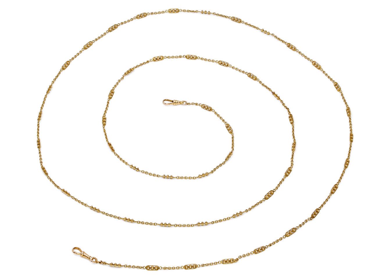 Antique Victorian Long Gold Chain, 55 Inches, in 14K Gold