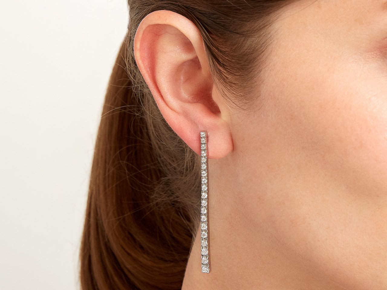 Diamond Line Earrings in 18K White Gold