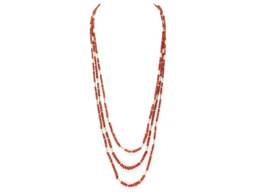 Three Strand Amber Bead Necklace in 18K Gold