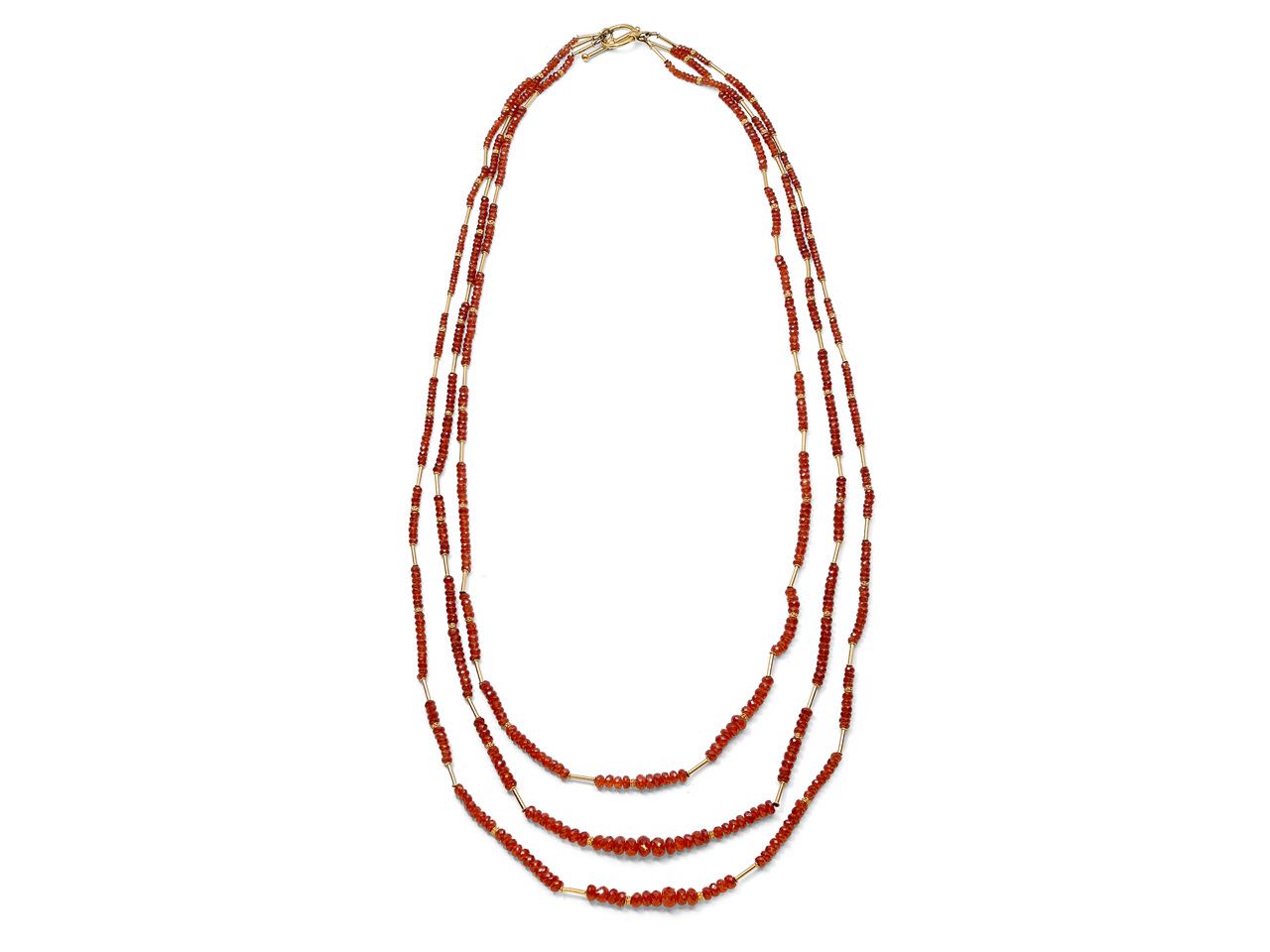 Three Strand Amber Bead Necklace in 18K Gold