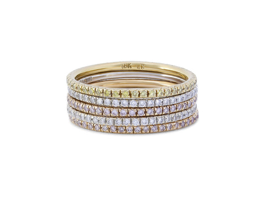 Set of Five Micro Pavé Diamond Bands in 18K Gold, by Alan Friedman