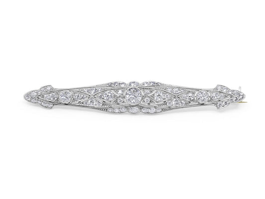 Art Deco Transitional Cut Diamond Bar Brooch in Platinum