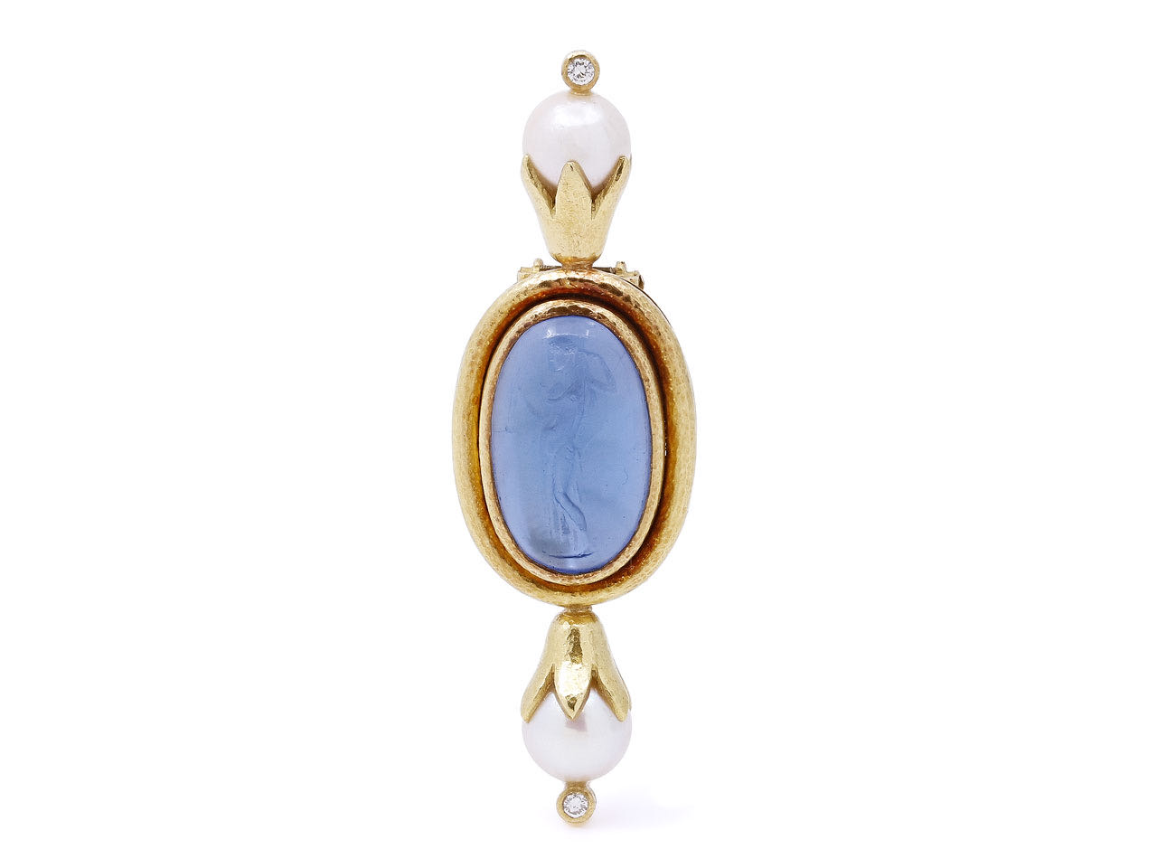 Elizabeth Locke Venetian Glass and Pearl Intaglio Brooch in 18K Gold