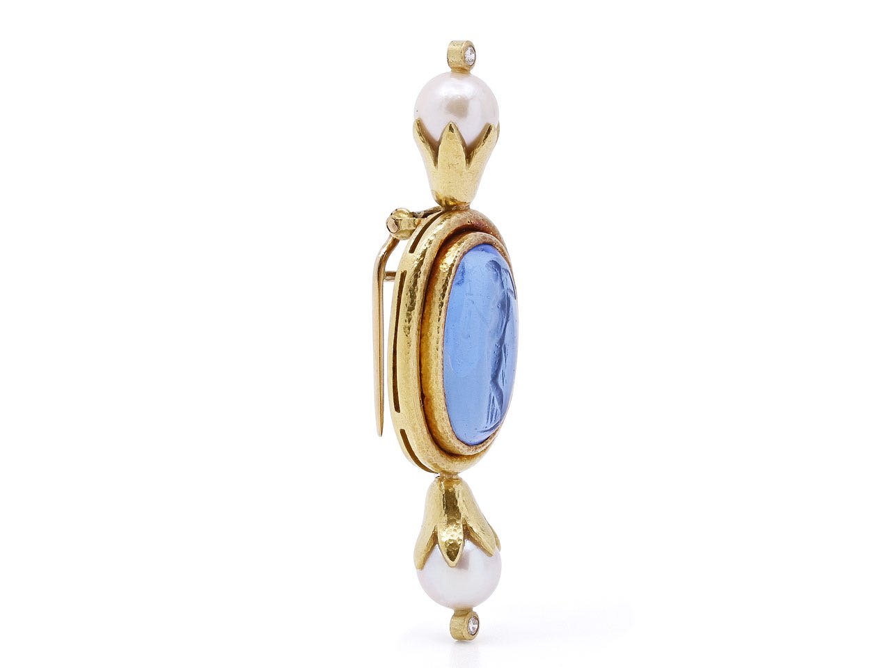 Elizabeth Locke Venetian Glass and Pearl Intaglio Brooch in 18K Gold