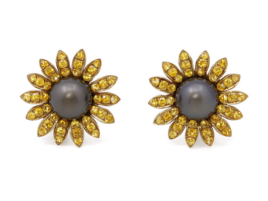 Sabbadini Tahitian Pearl and Yellow Sapphire Earrings in 18K Gold