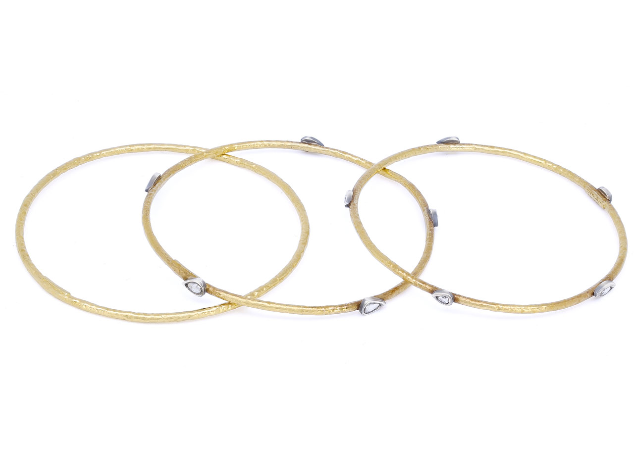 Set of Three Ara Bangle Bracelets in High Karat Gold and Silver