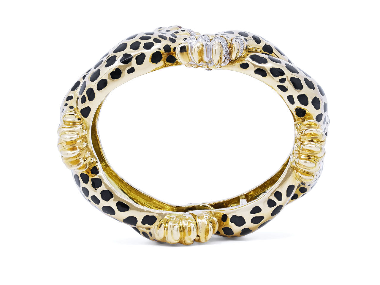 David Webb Diamond 'Leopard Paw' Bracelet in 18K Yellow Gold and Platinum