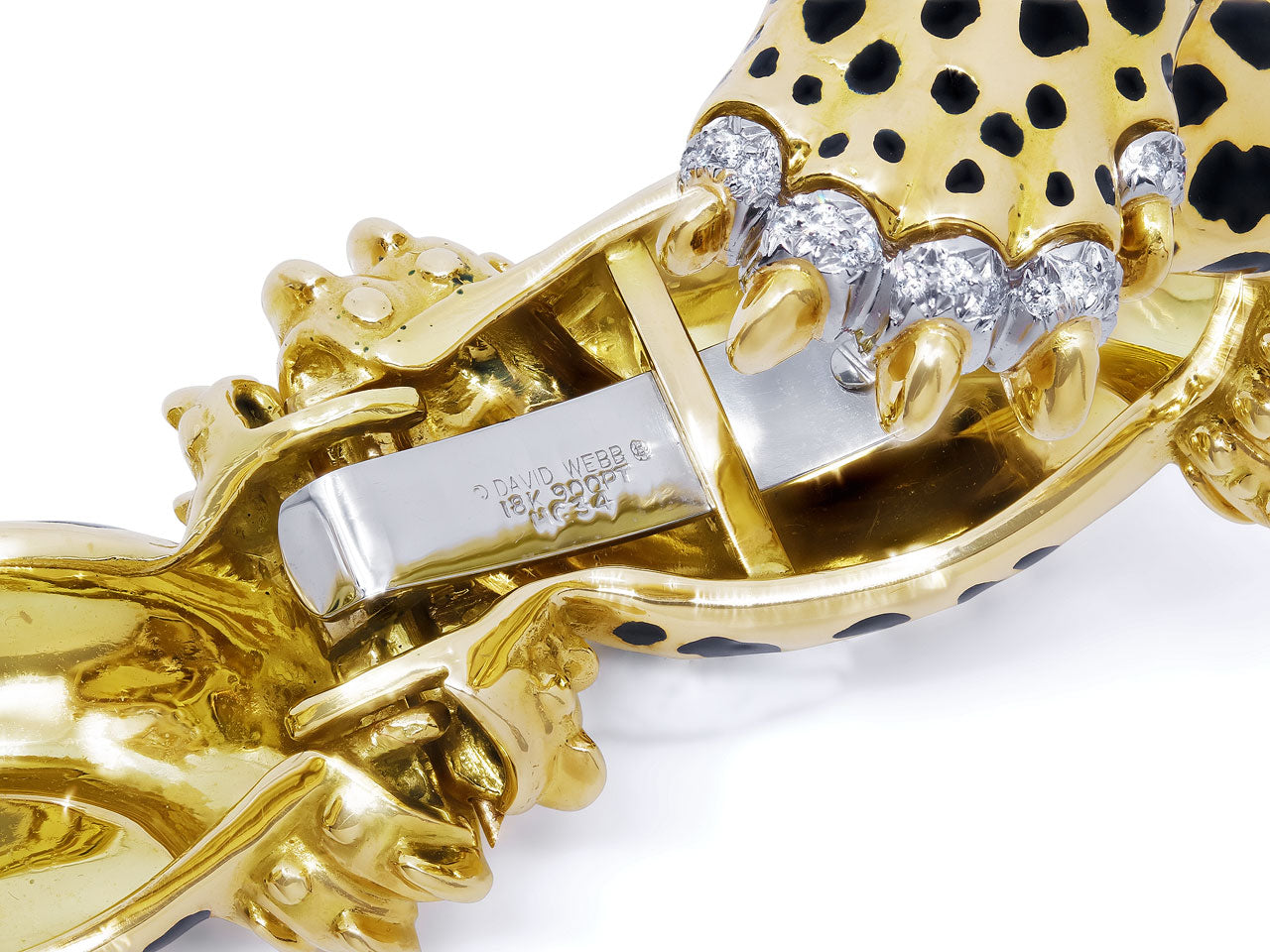 David Webb Diamond 'Leopard Paw' Bracelet in 18K Yellow Gold and Platinum