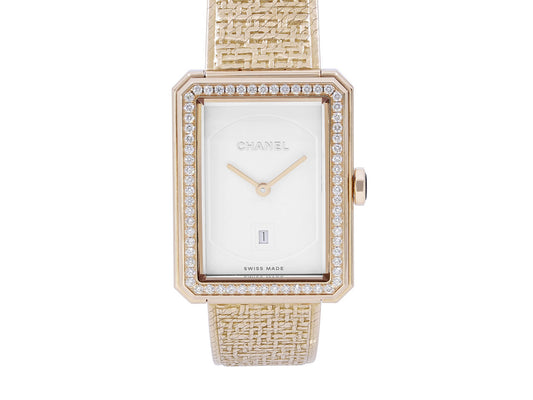 Chanel 'BOY·FRIEND Tweed' Diamond Watch in 18K Gold