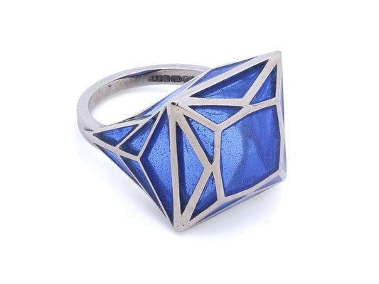 Solange Azagury-Partridge 'Real Fake' Square Blue Enamel Ring in 18K White Gold