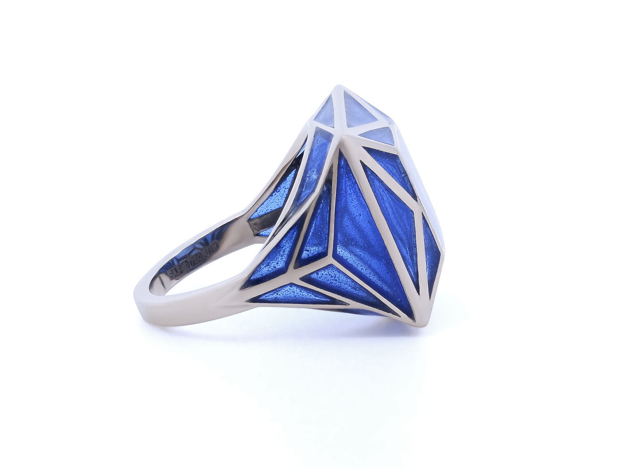 Solange Azagury-Partridge 'Real Fake' Square Blue Enamel Ring in 18K White Gold