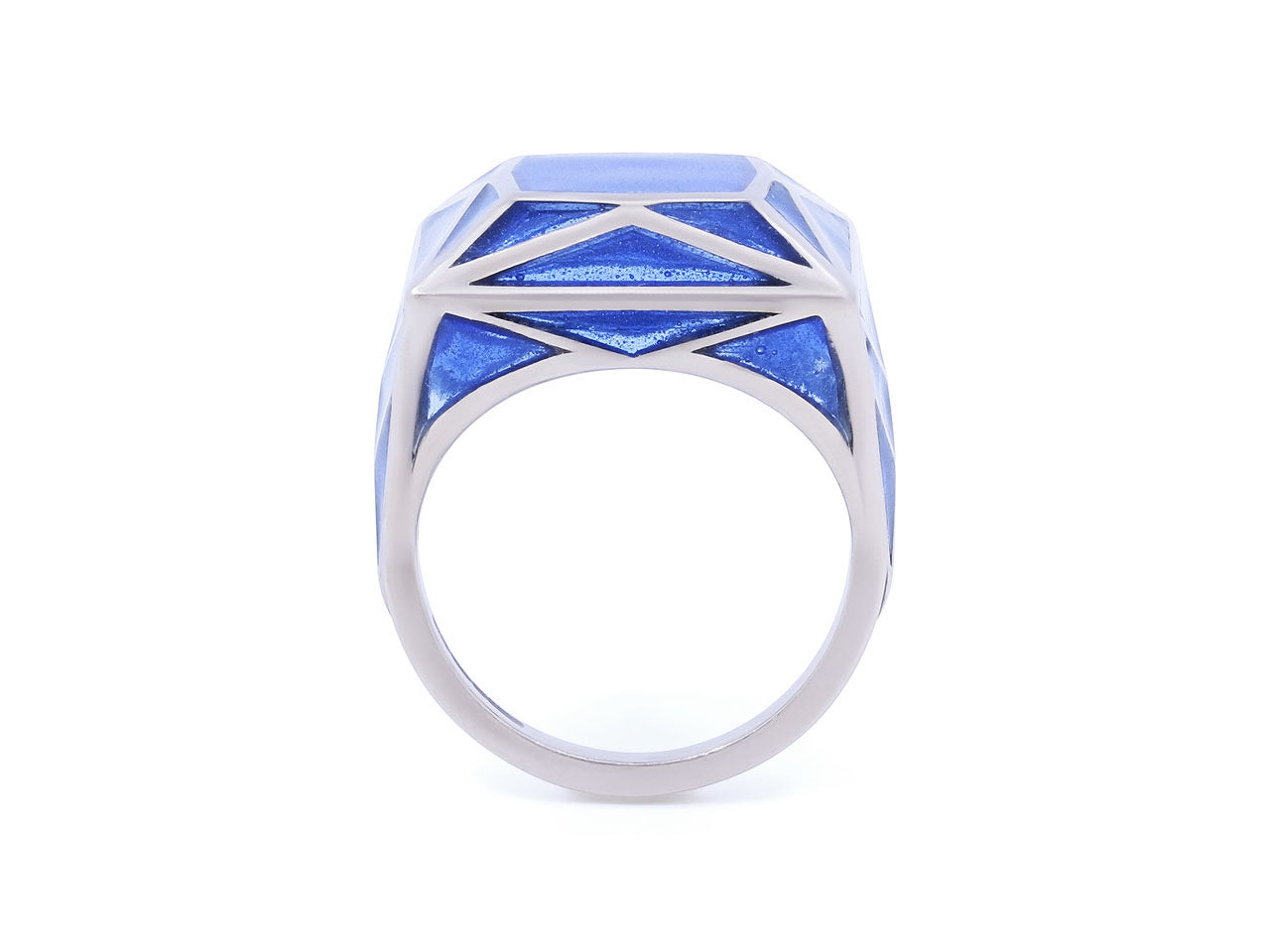 Solange Azagury-Partridge 'Real Fake' Square Blue Enamel Ring in 18K White Gold