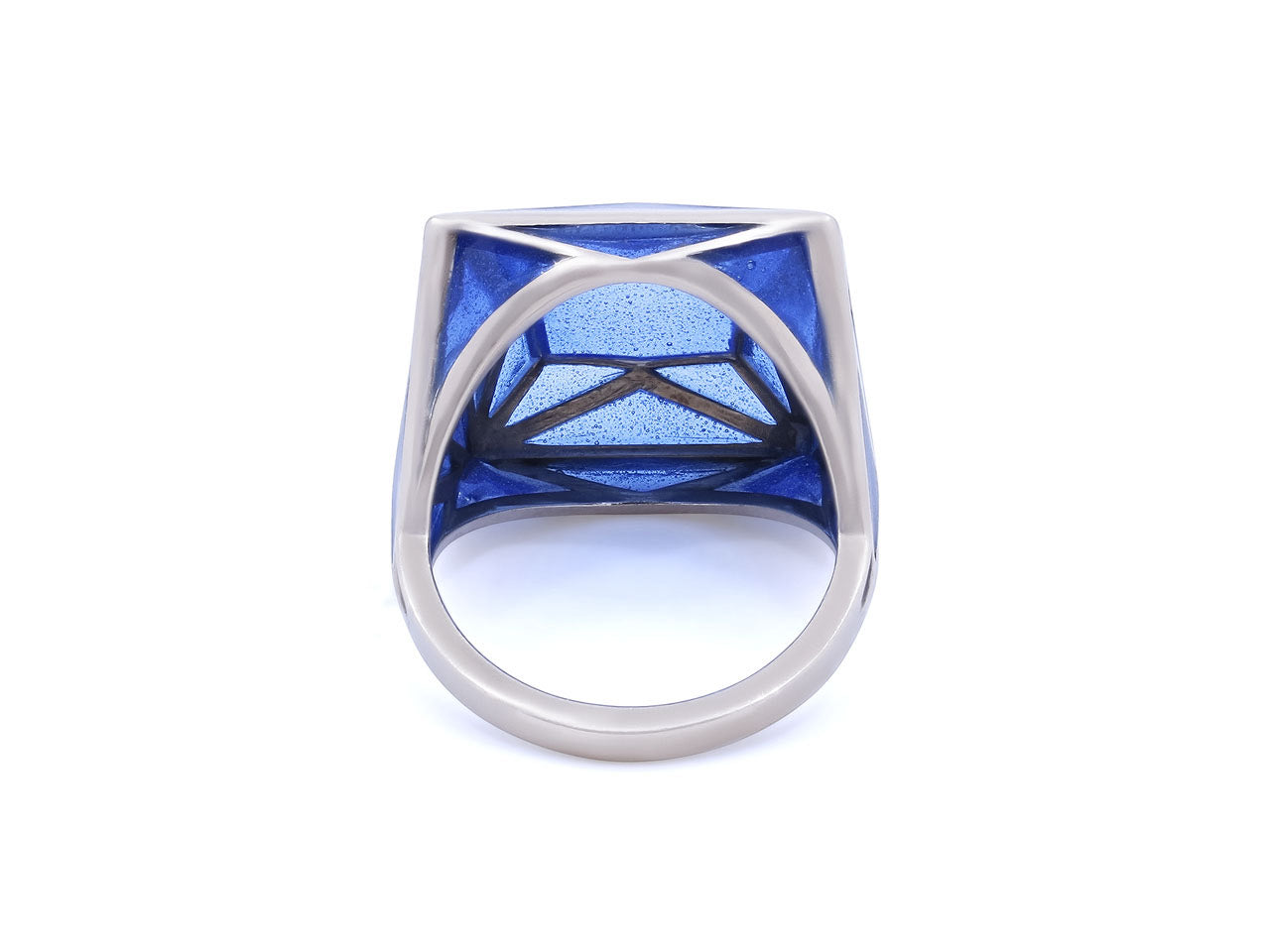 Solange Azagury-Partridge 'Real Fake' Square Blue Enamel Ring in 18K White Gold