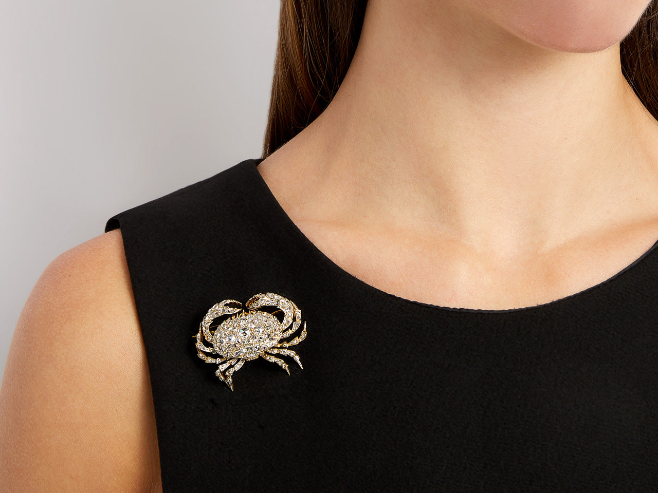 Antique Victorian Diamond Crab Brooch/Pendant in 18K Gold