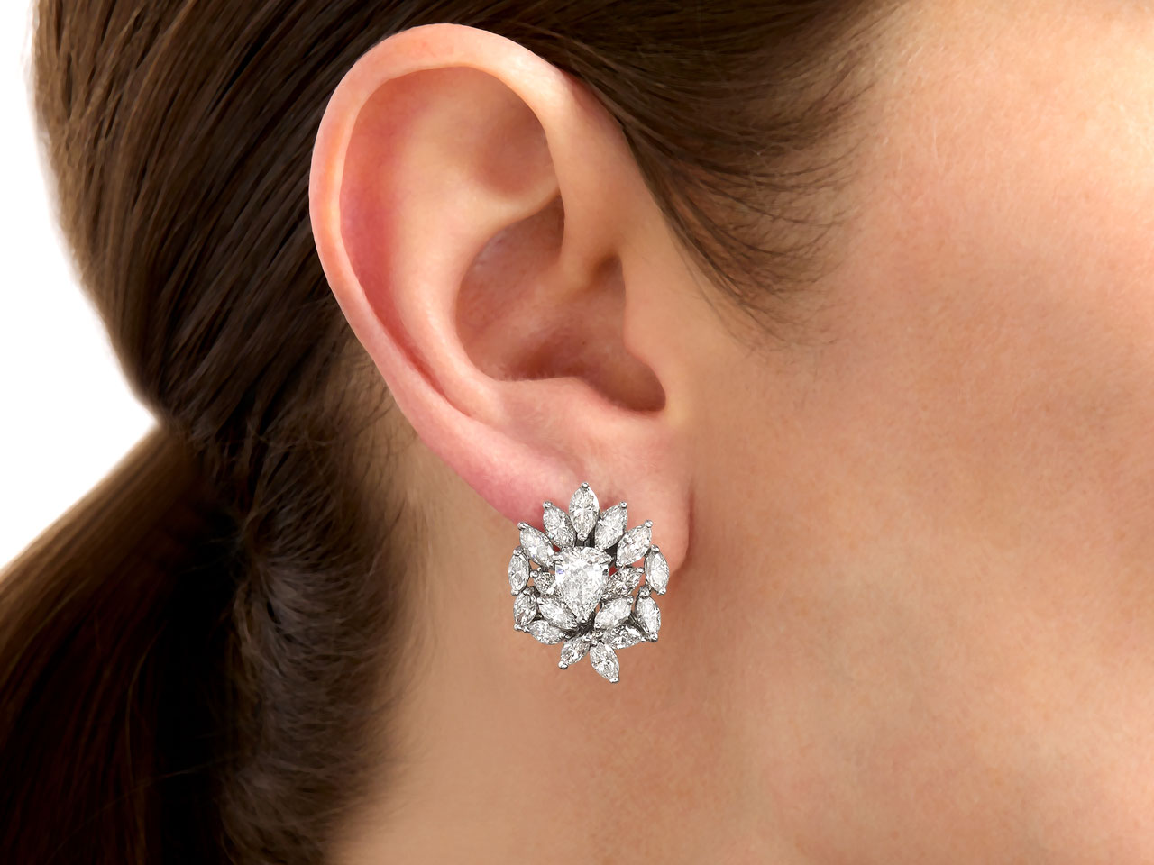 Diamond Cluster Tops Earrings in Platinum