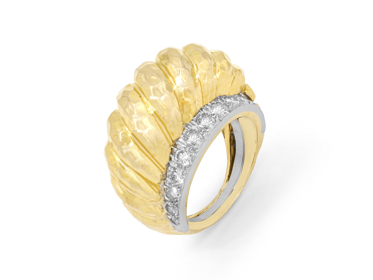 David Webb Hammered Diamond Dome Ring in 18K Gold