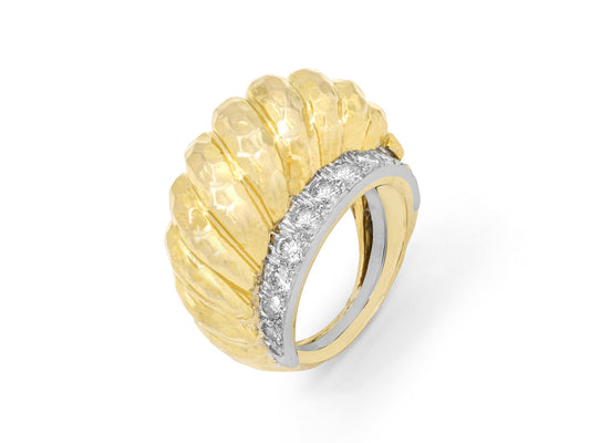 David Webb Hammered Diamond Dome Ring in 18K Gold