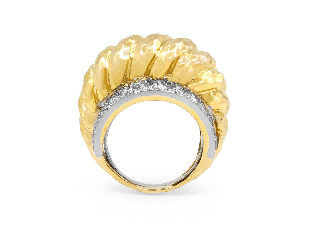 David Webb Hammered Diamond Dome Ring in 18K Gold