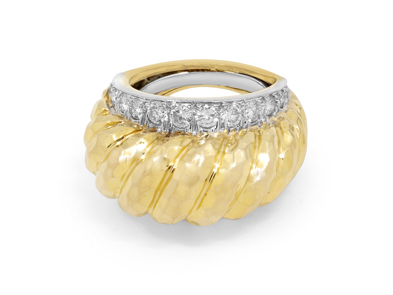 David Webb Hammered Diamond Dome Ring in 18K Gold