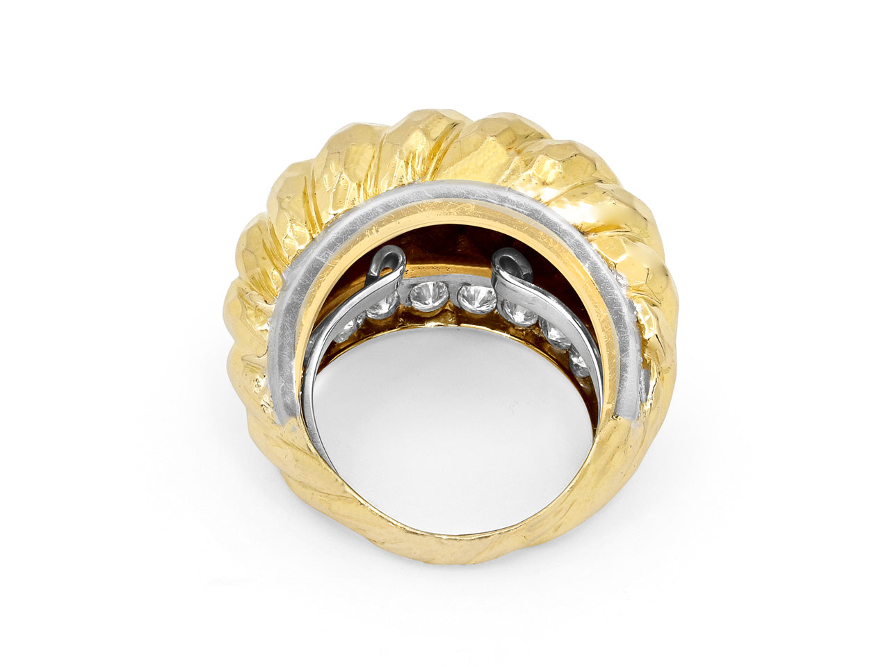 David Webb Hammered Diamond Dome Ring in 18K Gold