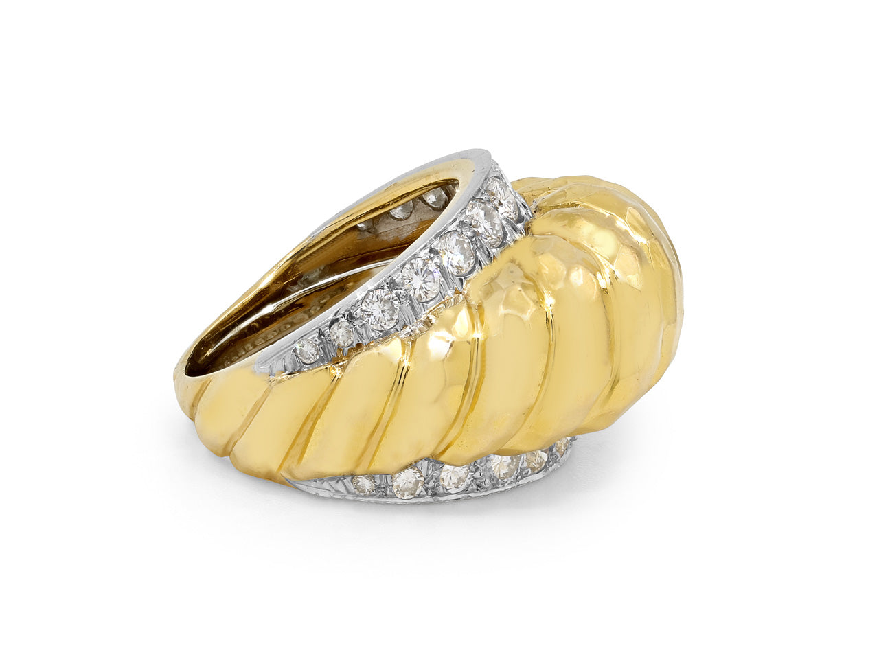 David Webb Hammered Diamond Dome Ring in 18K Gold