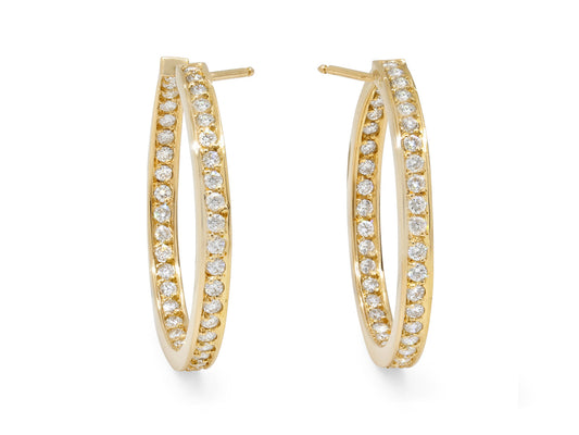 Diamond Hoop Earrings in 18K Gold, French