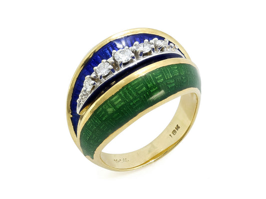 Diamond and Enamel Ring in 18K Gold