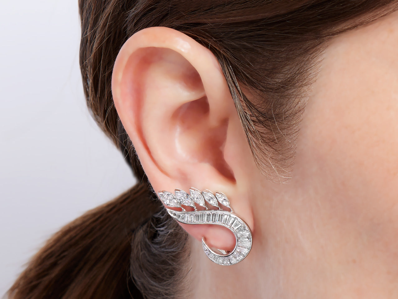 Mid-Century Diamond and Platinum Earrings in Platinum