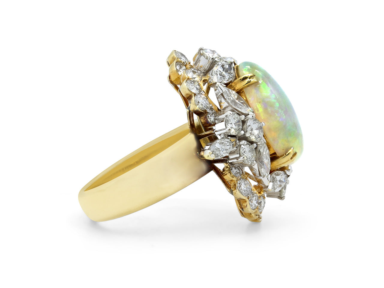 White Opal and Diamond Ring in 18K Gold