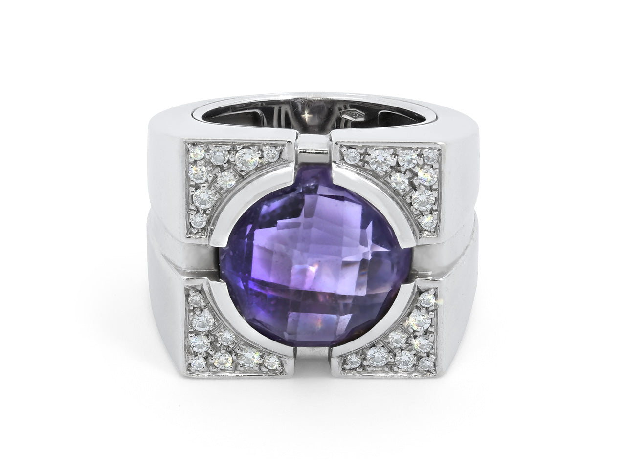 Versace Diamond and Amethyst Ring in 18K White Gold